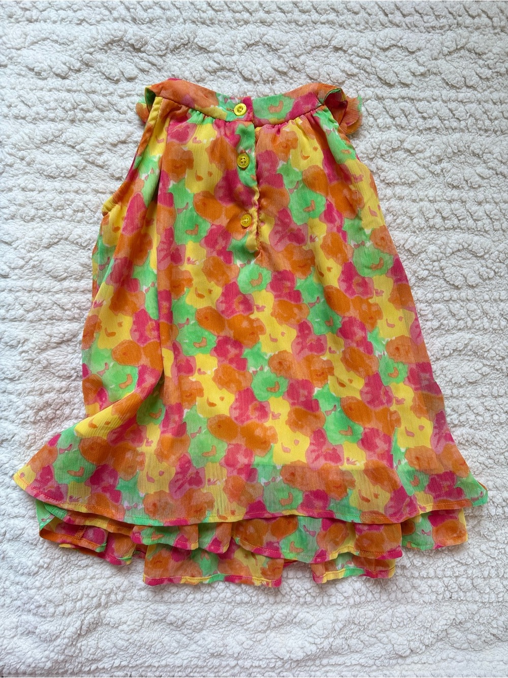 Kids Blueberi Boulevard Dress Yellow Pink Orange Green Floral Halter Ruffle 2T - Picture 4 of 7
